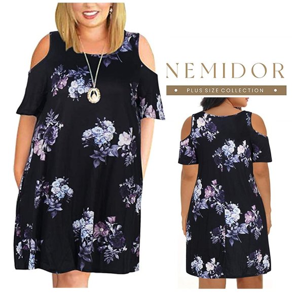 NEMIDOR Cold Shoulder Swing Dress with Pockets 👗 NEW WITH TAGS! - Picture 1 of 9